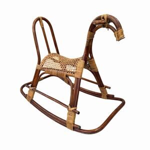 MCM Rattan & Bamboo Rocking Horse Vintage 60's Sculptural Furniture Albini